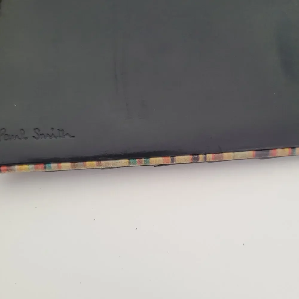 Paul‎ Smith Designer Checkbook Card Bill Holder Wallet Black Bifold Leather Long